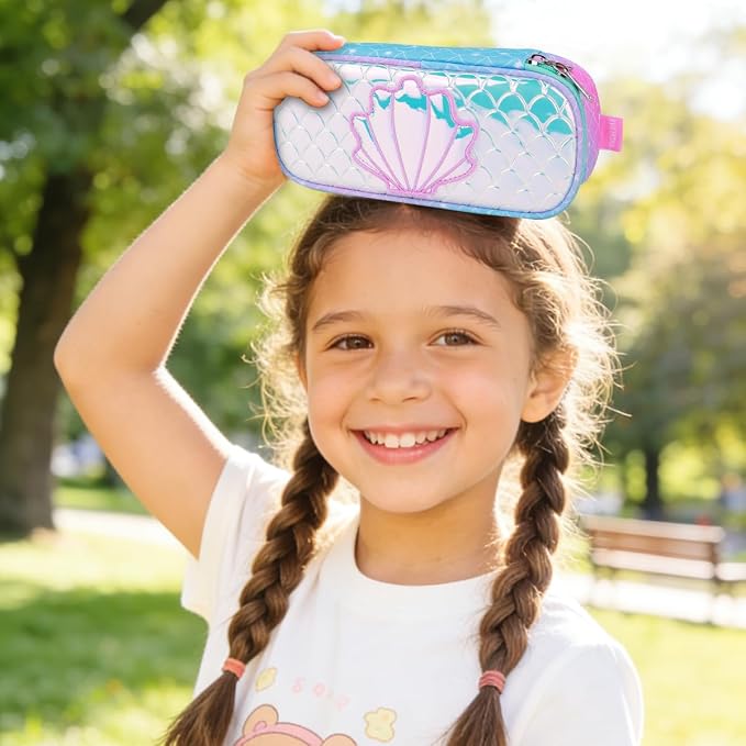 RHCPFOVR Kids Pencil Case for Girls-Soft Zipper Large Capacity Pencil Pouch for Girls Pencil Case for School Pencil Bag for Toddler (Blue Mermaid Scale)
