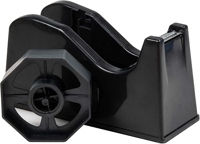 Desktop Tape Dispenser Adhesive Roll Holder (Fits 1" & 3" Core) with Weighted Nonskid Base Black