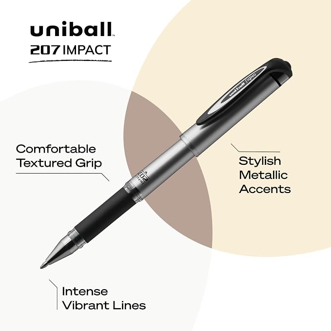 Uniball 207 Impact Gel Pen Refills, Bold Point (1.0mm), Black Ink, 2 Pack