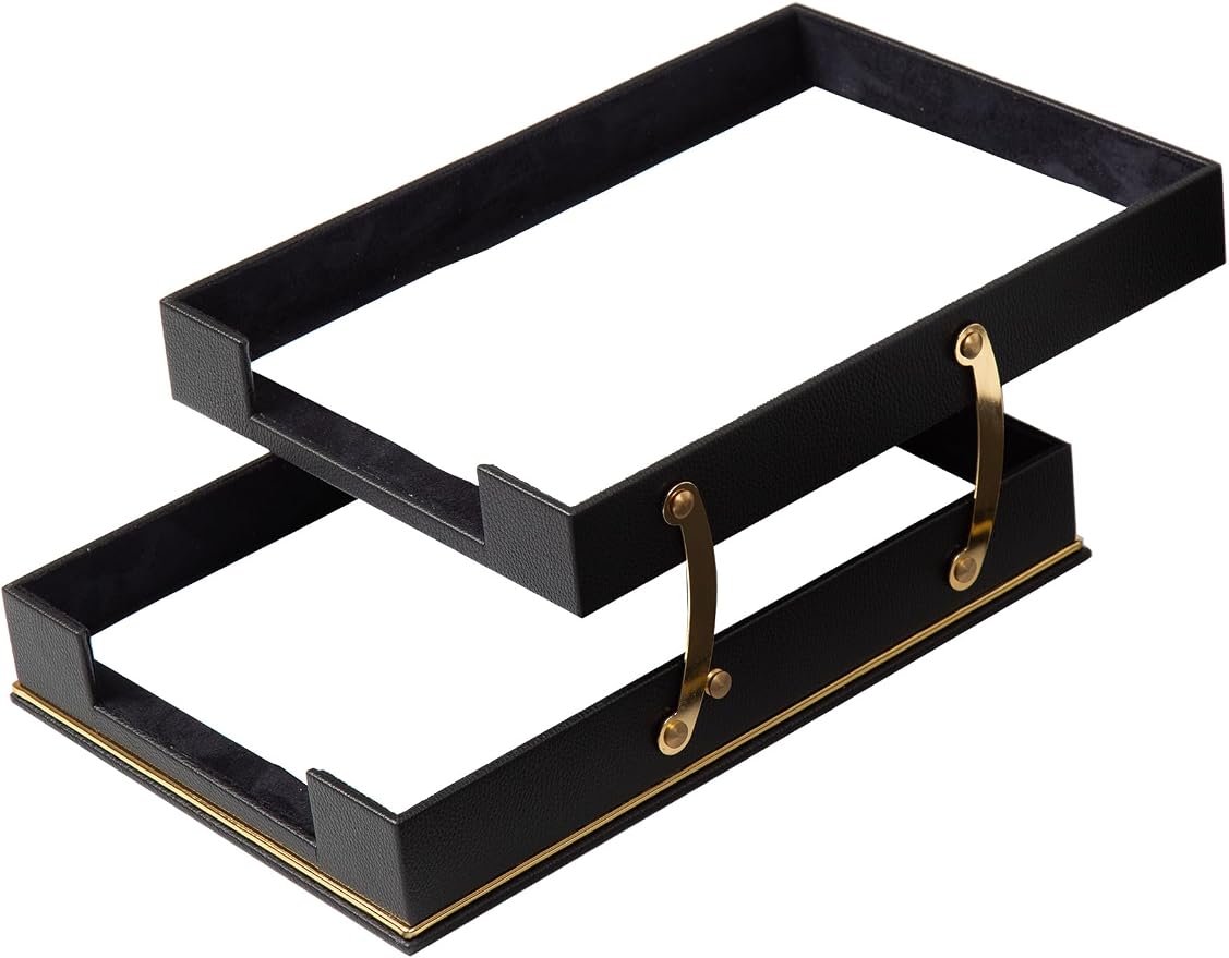 Cloud Luxury Leather Desk Set – 10 Piece Executive Desk Organizer with Desk Pad, Double Document Tray, Pen Holder, Memo Holder, Business Card Holder & Phone Stand – Gold Office Accessories (Black)