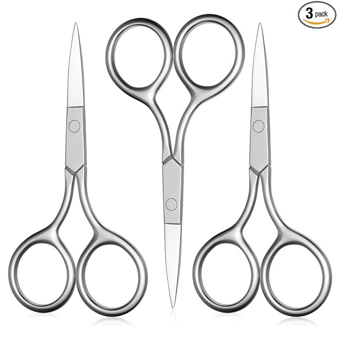 Eyebrow Scissors, Small Scissors for Hair, Eyebrows, Nose Hair, Beard, Eyelashes, Cuticle. Stainless Steel Fine Straight Tip Nose Hair Scissors -ASONTAO (3Pcs Eyebrow Scissors)