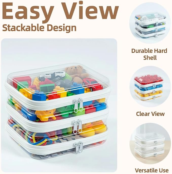 3-Pack Medium Clear Hard Shell Zipper Pouches, Clear Zipper Bags, Hard Case Pouches for Purse & Diaper Bag Organizer,and Travel Essentials (3M