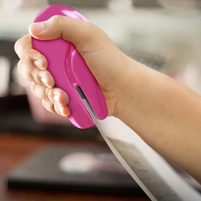 Plus Paper Clinch Compact Staple-Free Stapler, Heavy Duty, Pink