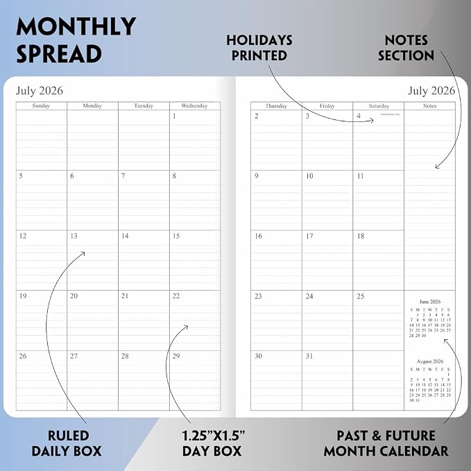26-27 Academic Planner - Weekly and Monthly Planner, Jul 2026 - Jun 2027, Holidays, Contacts and Notes Pages, Vegan Leather Cover, Elastic Closure, 5.5”x8.25”, Rose Gold