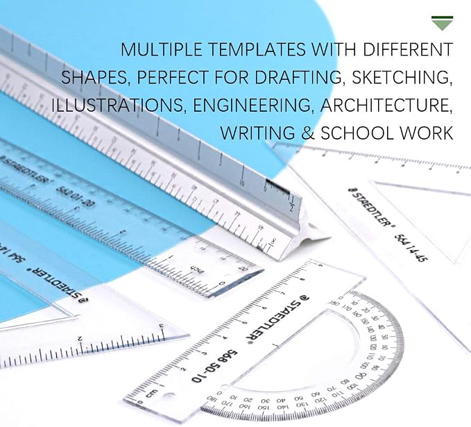 Keadic 12Pcs Geometric Drawings Templates, Geometry Ruler Plastic, Clear Shape Template Yellow Architect Scale Measuring Ruler Drafting Stencils Measuring Tools for Designing and Building