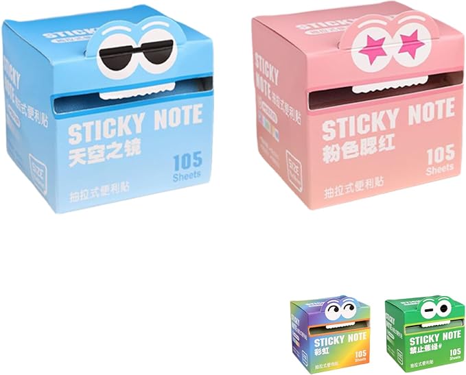 Monster Pattern Sticky Note, Pastel Pull-Out Memo Pads, 2-Pack Transparent Self-Adhesive Notes with Colorful Designs (Gradient Pink + Gradient Blue)