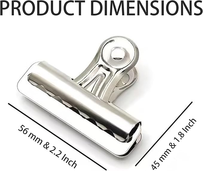 Large Bulldog Clips, 20 Pcs, 2.2 Inch, Silver, 56 mm, Hinge Paper Clips, Metal Clamps for Crafts, Food Bags, Drawings, Photos