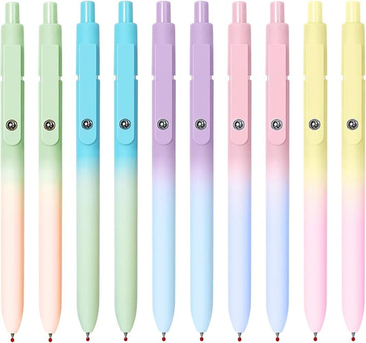 UIXJODO Gel Pens, 10 Pcs Black Ink Pens for Women, 0.7mm Medium Point Smooth Writing Pens with Silicone Grip, High-End Series Metal Clip Retractable Pens for Journaling Note Taking (10 Pcs Pastel)