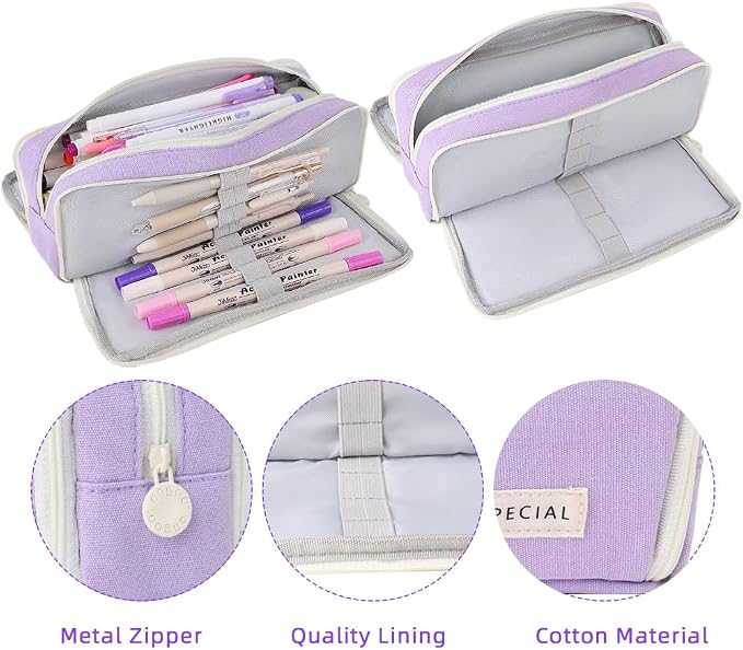 iSuperb Large Pencil Case 3 Compartments Pencil Pouch Big Capacity Pencil Bag for Kids Teen Girls Boys Student School Supplies Oxford Organizer Pen Bag Cosmetic Makeup Pouch