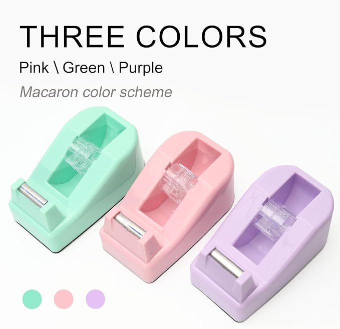 Desktop Tape Dispenser Heavy Duty Desk Accessories Floral Office Tape Dispensers, Weighted Non-Skid Base, Macaron Green