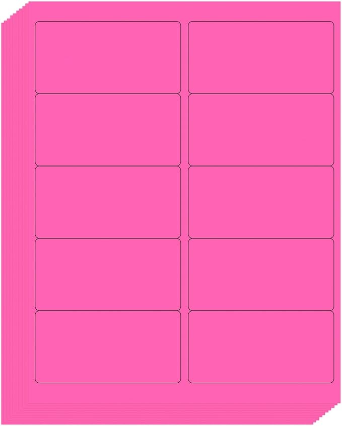 L LIKED 300 Fluorescent Pink Labels, 2"X4" Neon Colored Labels Handwritten or Inkjet/Laser Print for Shipping Envelopes & Small Packages - 30 Sheets