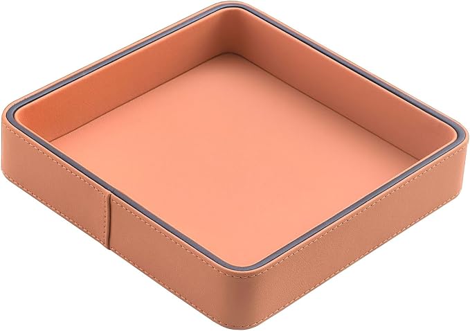 Luxury Faux Leather Square Vanity Tray 8''x8''x1.5'', Elegant Decorative Jewelry & Makeup Organizer for Dresser Vanity Bathroom Counter, Premium Storage Tray for Perfume Skincare Cosmetics