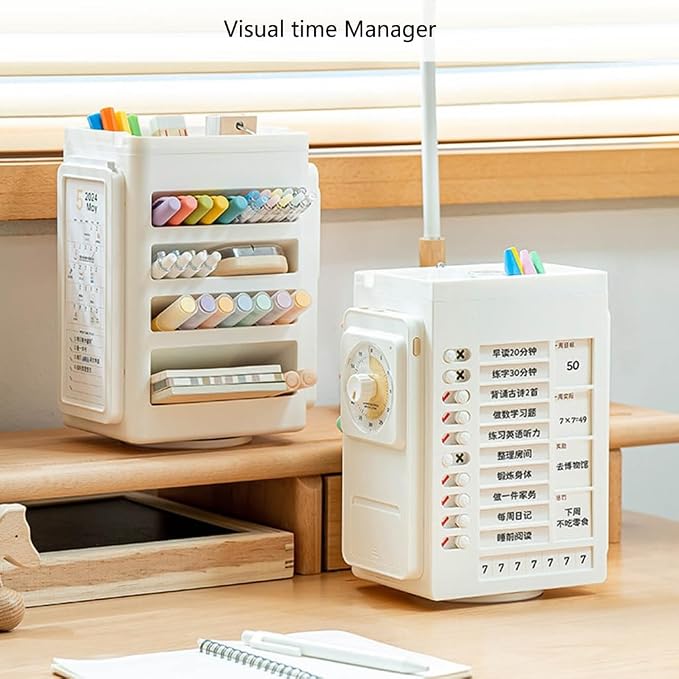 Desk Organizers with Visual Times Timer Rotating Pen Holder for School Office