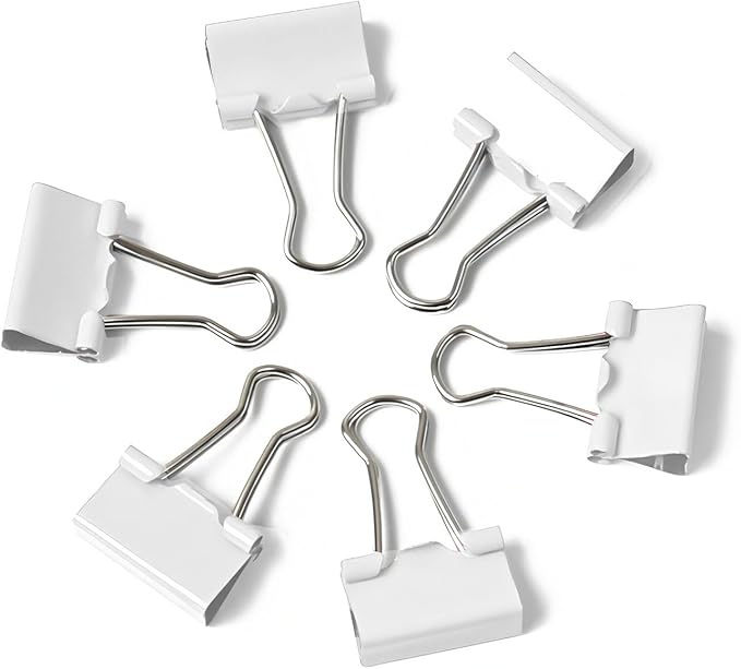 30 Pack Medium White Binder Clips 1-1/4 Inch (32 mm), Colored Middle Size Paper Clamps, Large Big Paper Clips for Office Home School Business 1.25"