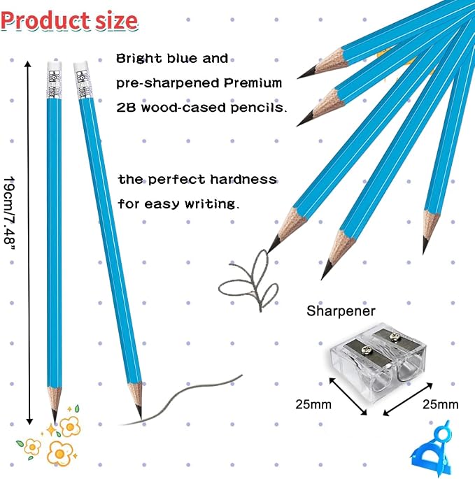 Adhere 25pcs Woodcase Pencils with Eraser Premium Pre-Sharpened Hexagon Graphite 2B pencils ideal for home, office writing including a Free Sharpener