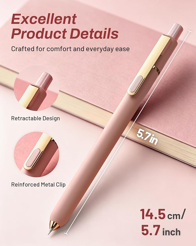 SUNEE Gel Pens, 6 Pack 0.5mm Pens Fine Point Smooth Writing Pens with Quick-Dry Black Ink, Cute Aesthetic School Office Note-Taking Pens for Journaling - Pink