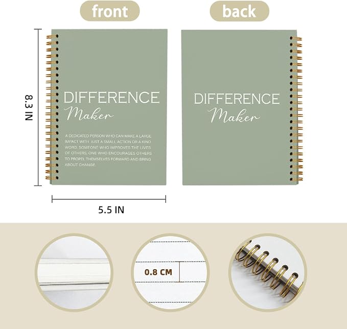 Saga Green Difference Maker Gift, Difference Maker Definition Hardcover Spiral Notebook Journal, Motivational Notebooks, Thank You Gifts for Women Men Teacher Coworkers, 5.5x8.3