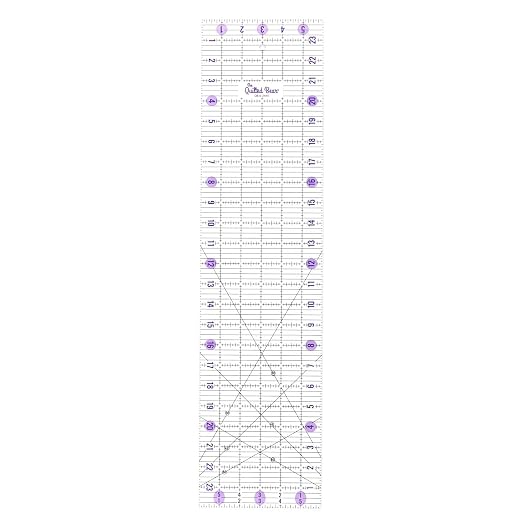 The Quilted Bear Rectangular Acrylic Quilting Ruler, 6.5" x 24" | Non-Slip, Precise Bold Lines, 30, 45 & 60 Degree Angles, 3mm Thick Transparent Acrylic, for Quilt Blocks, Sewing & Craft