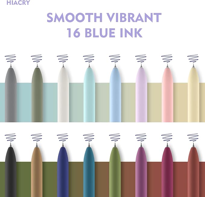 Hiacry 16 Pcs Gel Pens - 0.7mm Fine Point Quick-Dry Blue Ink Fidget Pens | Smooth Writing, No Bleed, No Smear, Note Taking Journaling, School Office Supplies for Men & Women (Vintage + Morandi 16Pcs)