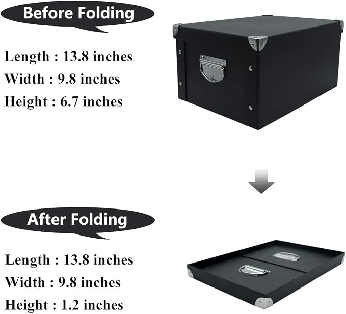 GUOZI Collapsible Storage Box, Decorative Memory Box with Lid & Metal Reinforced Corners, Organizer Gift Box for Keepsake Toy Photos Office Nursery Wardrobe Bookshelf (2Pcs-Black, 35 * 25 * 17.5cm)