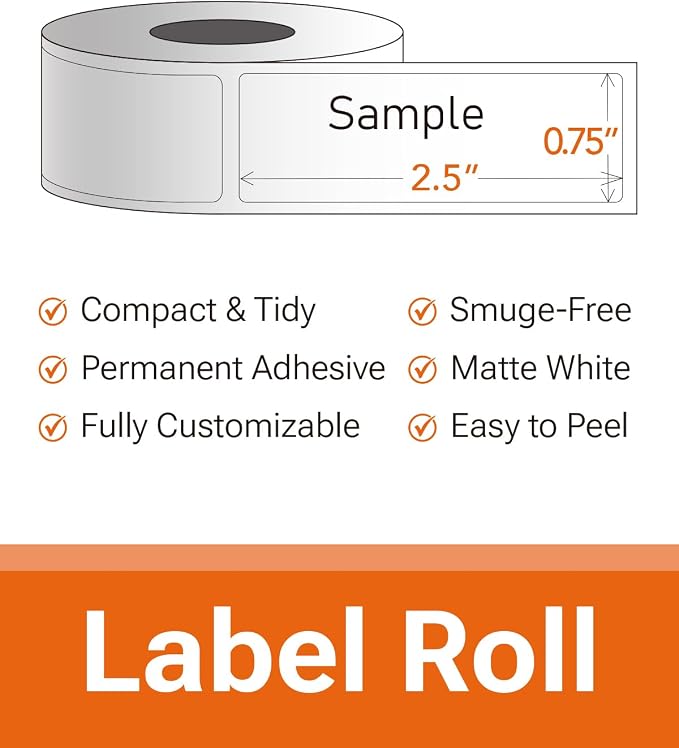 Personalized Return Address Labels on Roll – Custom Name & Address Stickers, Roll of 50,250,500 Easy-Peel Self-Adhesive, Glossy White 2.5" x 0.75"