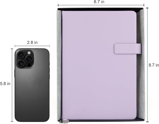 Hardcover Leather Journal Notebook A5 Lined 212 Pages 5x8.25 Inches Gold Edged Pages with Strap Closure Travel Work School Writing Journaling Notebooks for Women Men Gift Box Packaging Light Purple