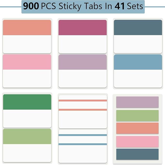 ELII 900 PCS Book Tabs 2 Inch Sticky Index Tabs, Colored Page Markers | Repositionable Tags,Reading Tabs,Self Adhesive Tape Flags for Books, Binders, Notebook and File Folders,Smooth Writing