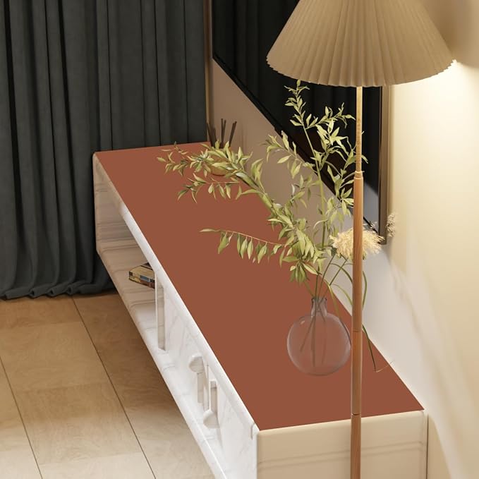 Faux Leather Table Cover,1.8mm Thick,17x54 Inch Table Protector,Glass Table Protector,Table Sticker Cover,Desk Covers On Top of Desks.(Brown+Gray,17x54)