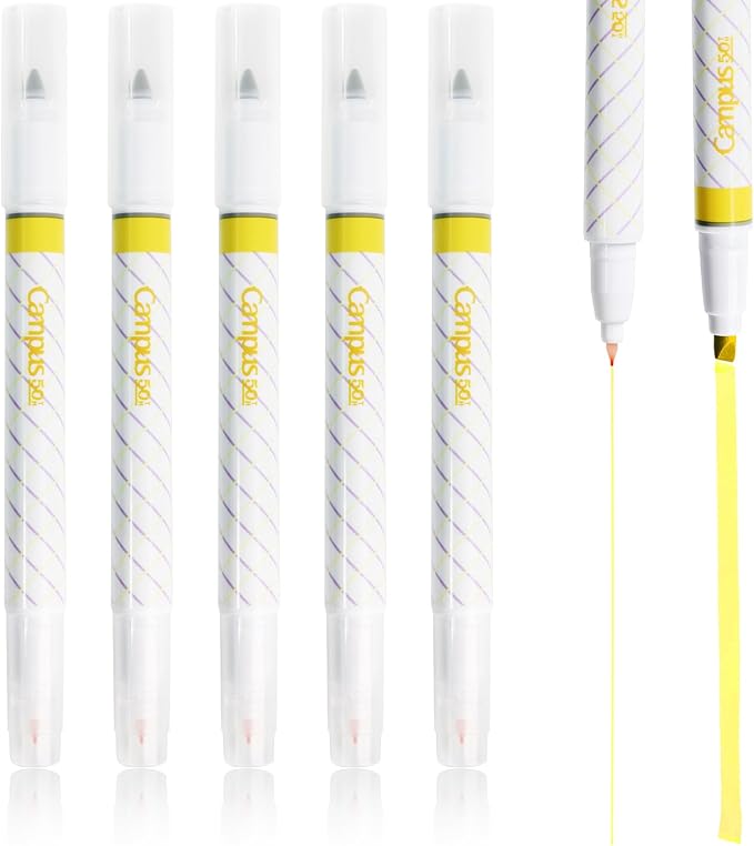 KOKUYO 2-Way Highlighter 5 Colors Set. Mark+ Dual Way of Point Types, 5 Pack of Pink. Japan Import (50th Anni. Yellow)