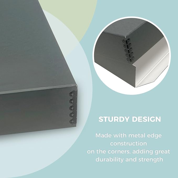 Golden State Art, Drop Front Archival Storage Box, Gray, 11.75x15.25x3 Inch | Acid-Free Museum Box with Metal Edge Corner, for Storing Artwork Photos Documents Prints Arts And Crafts