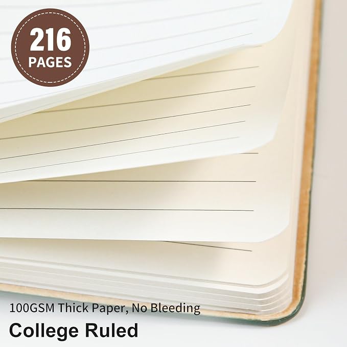 Lined Journal Notebook for Work College Ruled Notebook 5.79" x 8.27" A5 PU Leather Daily Journaling Notebook 216 Pages for Women Men Daily Writing Business School Travel Gift (Coffee)