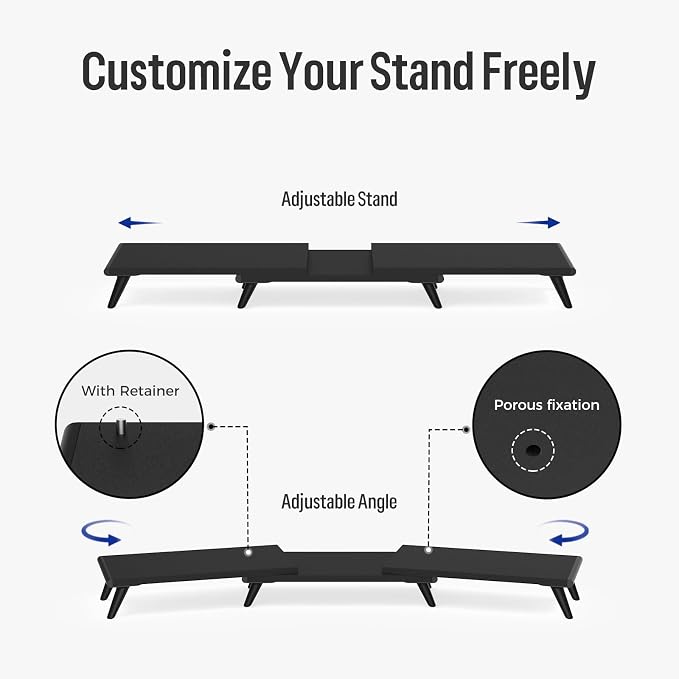 loukin Dual Monitor Stand Riser for Desk, 43.6"×8.2" Computer Stand, Black | Supports 22 lb, No Installation Required, Water-Resistant Surface, Fits Laptops and Printers, Ergonomic Design