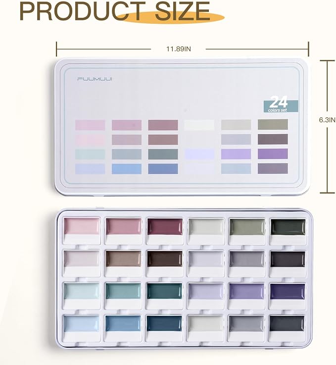 Fuumuui Watercolor Paint Set - 24 Color Opaque Semi-Solid Watercolor, Muted Gray Tones Sets Professional Adult Beginner Artist Supplies for Realistic Landscape Hobbyists Art Painting