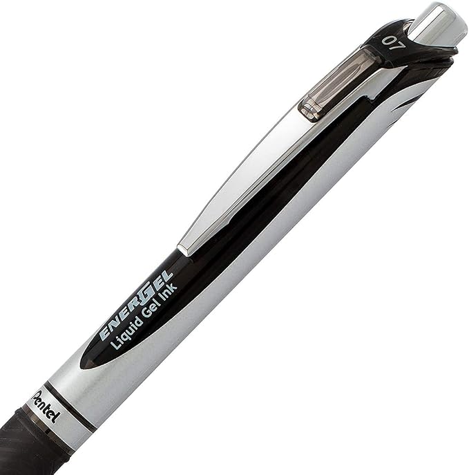 Pentel Energel 0.7 mm Deluxe RTX Liquid Gel Ink Pens, Metal Tip, Pack of 5 Black Pens with 3 Refills | Pack of 5 Black Pens with 3 Refills