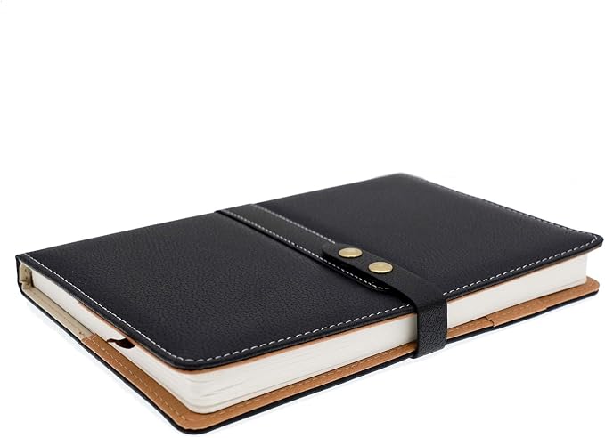 Hardcover Notebook Set - Thick Classic Ruled Premium Paper Notebook with Pen Loop and Pen, A5 192 Pages, Soft Faux Leather Hardcover Cover with Buckle(Black)