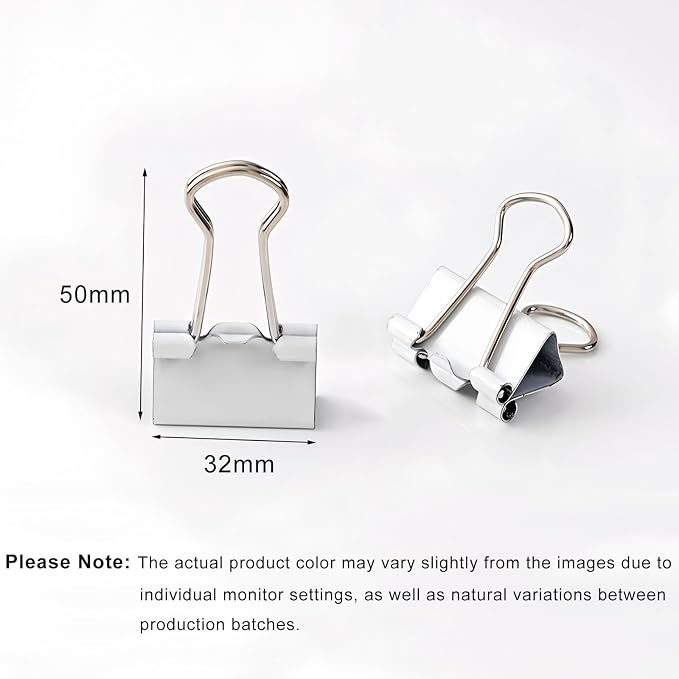 30 Pack Medium White Binder Clips 1-1/4 Inch (32 mm), Colored Middle Size Paper Clamps, Large Big Paper Clips for Office Home School Business 1.25"