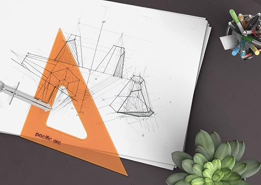 Pacific Arc's Scholastic Triangle - 6 inch - Fluorescent - 45/90 Angle - Polystyrene - Inking Edge - Technical Drawing Tools, Drafting, Architect and Engineering.