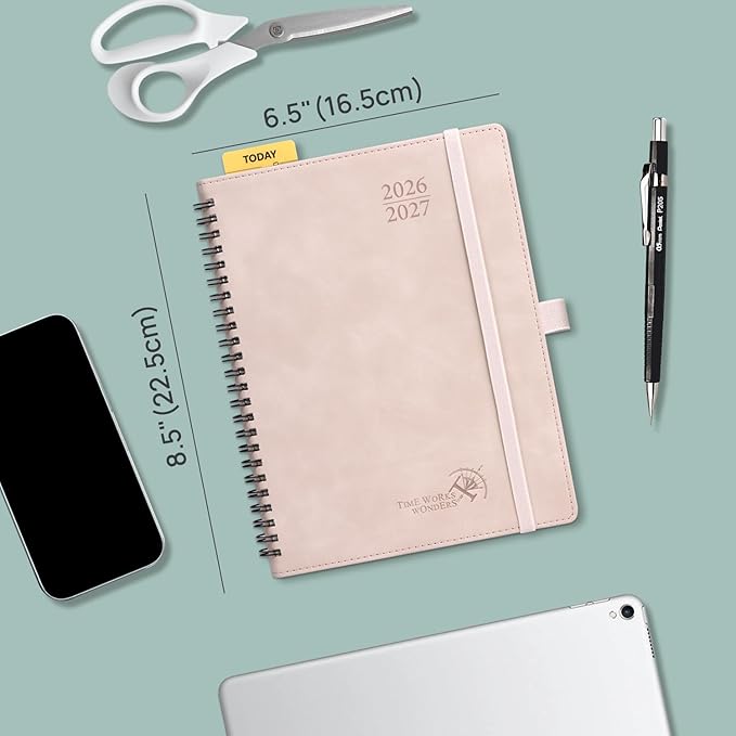 POPRUN Weekly Planner 2026-2027, 6.5" x 8.5", (July 26-June 27) Academic Weekly and Monthly Planner, Calendar Notebook 2026-2027 Agenda for School, College, Spiral Leather Softcover - Black
