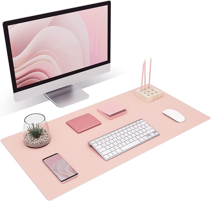 K KNODEL Large Desk Protector Mat, Leather Desk Pad (31.5"x15.7", Pink) | Non-Slip Desk Mat, Desk Pads and Blotters, Desktop Mat, Desk Protector and Cover, Office Computer, Laptop and Keyboard Mat