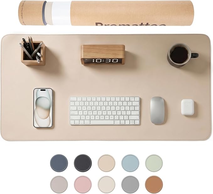 Large Desk Pad Non-Slip Desk Mat Protector for Keyboard Mouse Waterproof Vegan Leather Surface Faux Leather Laptop Mat Smooth Mouse Pad Premium Gift Tube Warm Beige 35" x 17"