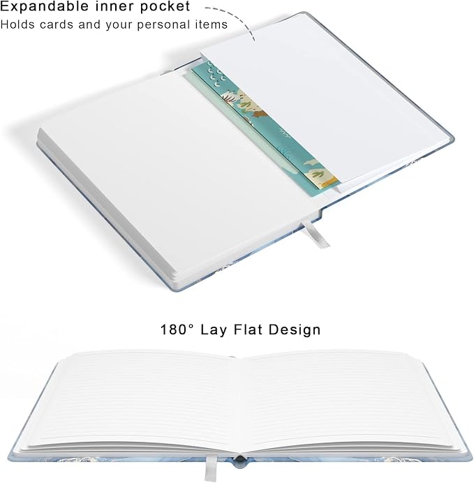 Lined Journal Notebook, Hardcover, Medium 5.7 x 8.4 in, 160 Pages Thick Paper, Cute Aesthetic A5 College Ruled Notebook for Journaling Writing Work Office School Women Men, Gray Blue Marble