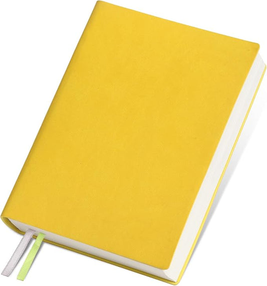 Thick Blank Journal Notebook 400 Pages , A6 Unlined Plain Sketchbook , 100gsm Thick Paper Hardcover Soft Leather Cover, No Lines Drawing Pad Memo Diary Writing Art Notepad ，3.9 × 5.5 (Lemon Yellow-400 Page)