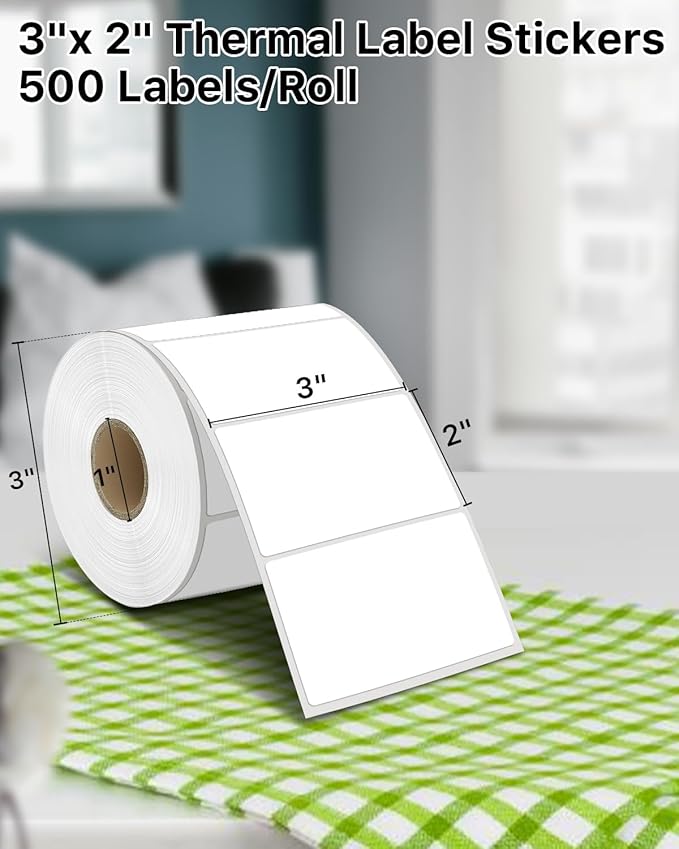 iEager 3" x 2" Thermal Labels, Durable Thermal Printer Stickers, White | Self-Adhesive Rectangle Label with Perforation Line, 500 Labels/Roll