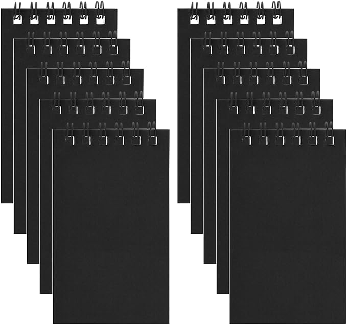 Hooqict 10 Pack Pocket Notebook 3x5 Small Spiral Notepads Black Mini Notebooks with Lined Pages, Memo Note Pads for Work, Office, School, 50 Sheets/100 Pages
