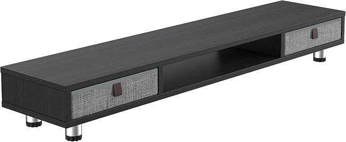 Fenge Dual Monitor Stand, 2-Tier Desk Organizer with Drawers, 42.5in, Black | Monitor Riser with Storage, Ergonomic Height Adjustable Computer Stand, Desk Shelf for Top of Desk, Laptop, PC, TV