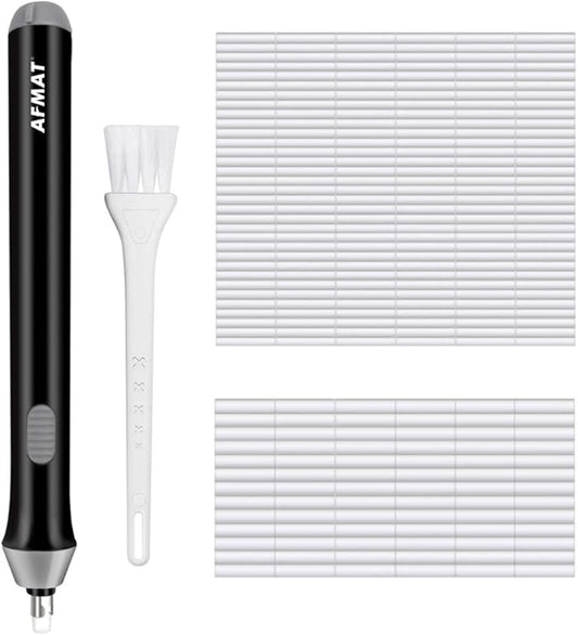 AFMAT Battery Operated Pencil Eraser for Sketching Pencils/Drafting/Drawing/Graphite Pencils, Couture Creations Creative Detailer Tool, AFMAT Electric Eraser Kit for Artists, 140 Refills EEB01