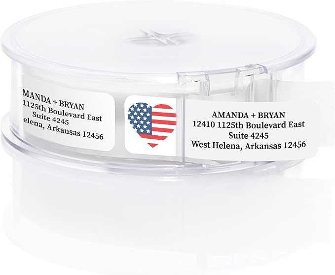 American Flag Heart Rolled Address Labels/Roll of 250 Personalized Return Address Labels/Designer Return Address Stickers in Elegant Plastic Dispenser