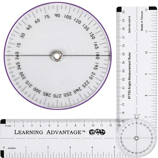 Learning Advantage Angle Measurement Ruler, Clear, Flexible and Adjustable | Geometry Measuring Tool, Measure Angles to 360 Degrees and Lines to 12"