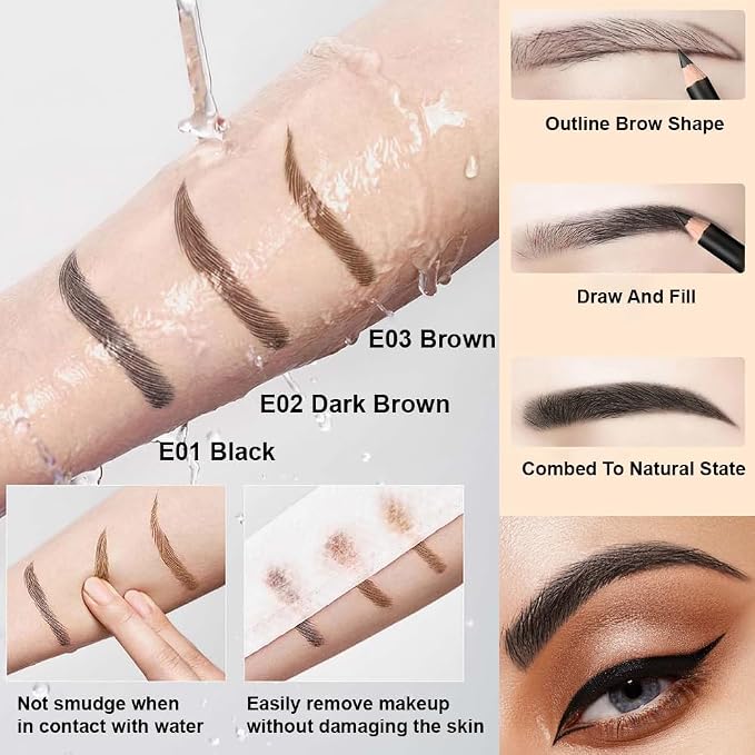 6Pcs Black Eyebrow Pencils for Women, Wooden Hard-Core Eyebrow and Eyeliner Pencil, Long Lasting Waterproof and Sweat-Proof, Beginner Makeup Brow Pencil With Pencil Sharpener (Black, 6Pcs)