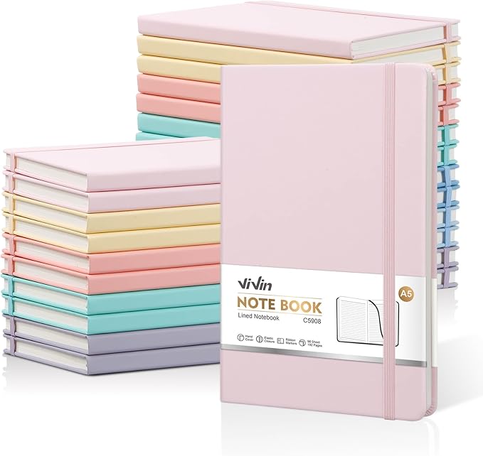 ViVin Lined Journal Notebooks for Professional Office Work,192 Pages,Medium 5.5 x 8.3 inch,College Ruled,A5 Hardcover Journaling Notebooks for Writing,24 Pack Bulk